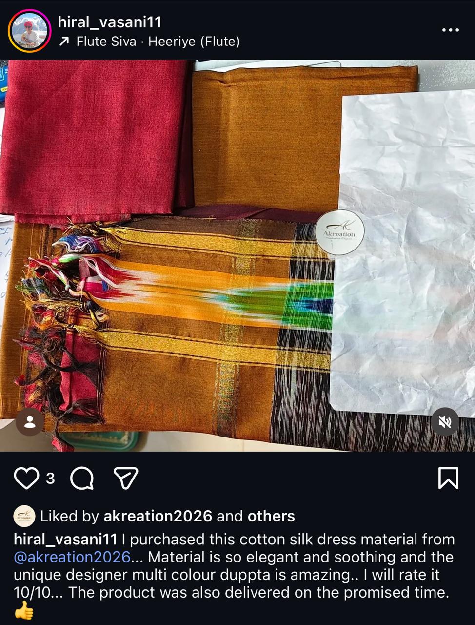 From fabric to feeling beautiful. Silk Cotton Handloom Dress Material for Mrs. Hiral Vasani