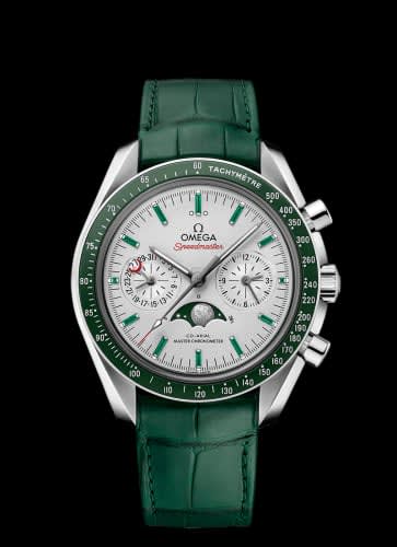 Omega Speedmaster Moonphase Chronograph Master Chronometer Platinum / Silver / Emerald