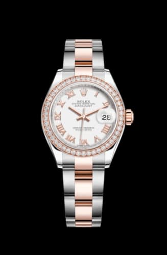 Rolex Lady-Datejust 28 Rolesor Rose Diamond / Oyster / White Roman