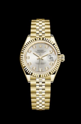 Rolex Lady-Datejust 28 Yellow Gold Fluted / Jubilee / Silver Diamond