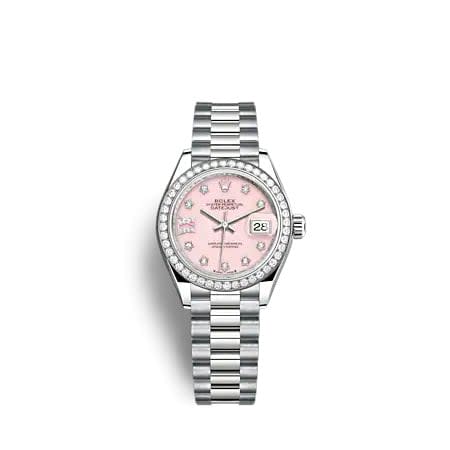 Rolex Lady-Datejust 28 White Gold - Diamond / President / Pink Opal