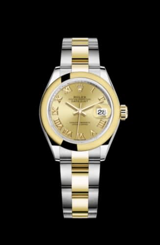 Rolex Lady-Datejust 28 Rolesor Yellow Domed / Oyster / Champagne Roman