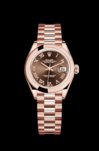 Rolex Lady-Datejust 28 Everose Domed / President / Chocolate Roman