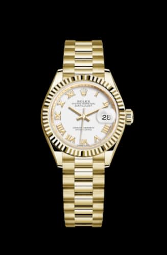 Rolex Lady-Datejust 28 Yellow Gold Fluted / President / White Roman