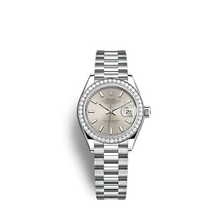 Rolex Lady-Datejust 28 White Gold - Diamond / President / Silver