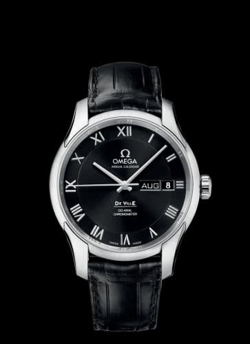 Omega De Ville Co-Axial Annual Calendar Stainless Steel / Black / Alligator