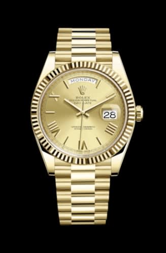 Rolex Day-Date 40 Yellow Gold - Fluted / Champagne - Roman