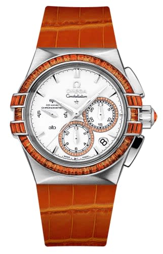 Omega Constellation Co-Axial 35 Chronograph Double Eagle White Gold / Silver / Orange Alligator