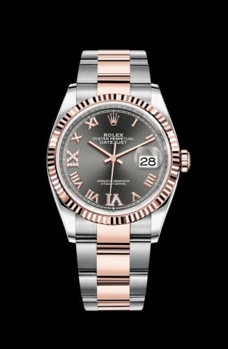 Rolex Datejust 36 Stainless Steel / Everose / Fluted / Slate Roman Diamond / Oyster
