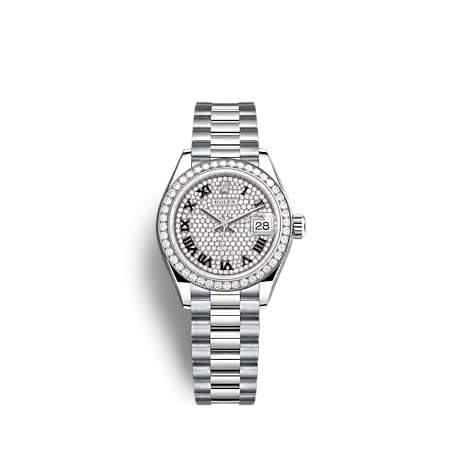 Rolex Lady-Datejust 28 White Gold - Diamond / President / Paved - Roman