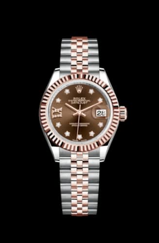 Rolex Lady-Datejust 28 Rolesor Rose Fluted / Jubilee / Chocolate Diamond