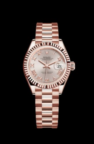 Rolex Lady-Datejust 28 Everose Fluted / President / Sundust Roman
