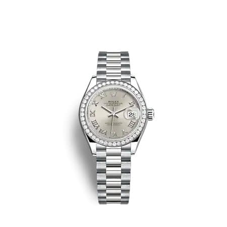 Rolex Lady-Datejust 28 White Gold - Diamond / President / Silver - Roman