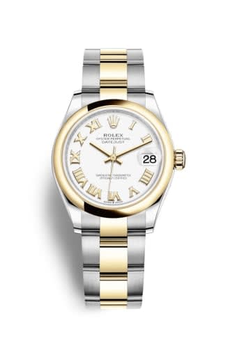 Rolex Datejust 31 Stainless Steel / Yellow Gold / Domed / White - Roman / Oyster