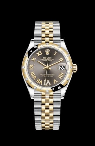 Rolex Datejust 31 Stainless Steel / Yellow Gold / Domed - Diamond / Grey - Roman / Jubilee
