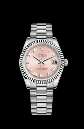 Rolex Datejust 31 White Gold Fluted / President / Pink Roman