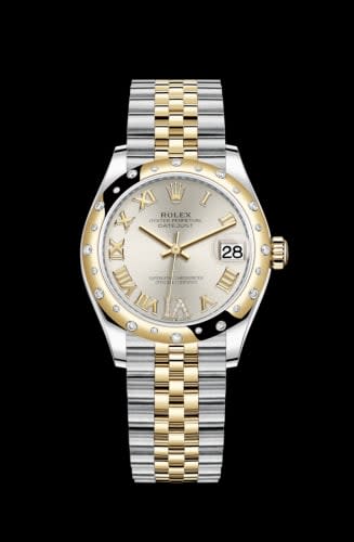 Rolex Datejust 31 Stainless Steel / Yellow Gold / Domed - Diamond / Silver - Roman / Jubilee
