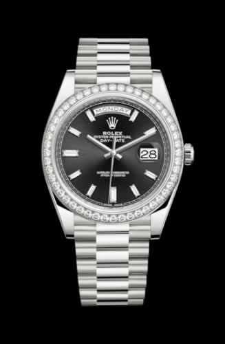 Rolex Day-Date 40 White Gold - Diamond / Black - Baguette
