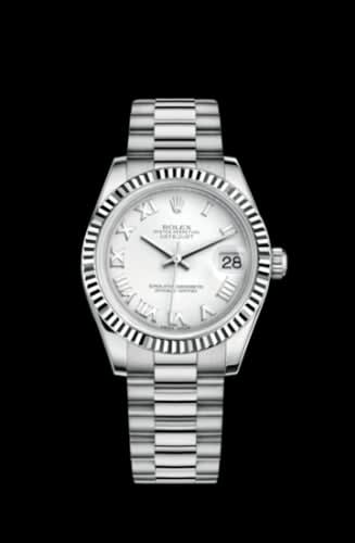 Rolex Datejust 31 White Gold Fluted / President / White Roman