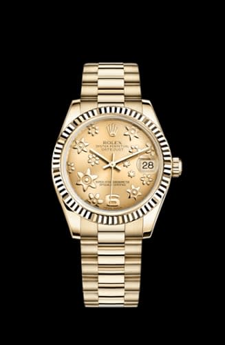 Rolex Datejust 31 Yellow Gold Fluted / President / Champagne Floral