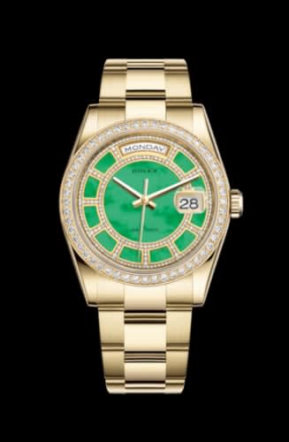 Rolex Day-Date 36 Yellow Gold Diamonds / Oyster / Green Jade Carousel