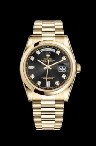 Rolex Day-Date 36 Yellow Gold Domed / President / Black Diamonds