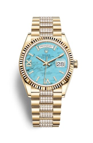 Rolex Day-Date 36 Yellow Gold / Fluted / Turquoise / President-Diamond