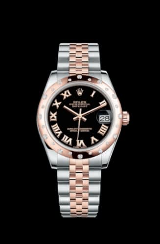 Rolex Datejust 31 Rolesor Everose Domed Diamond / Jubilee / Black Roman
