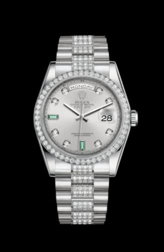 Rolex Day-Date 36 Platinum Diamonds / President Diamonds / Silver Diamond Emerald