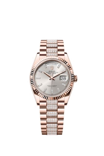 Rolex Day-Date 36 Everose Gold - Fluted / Silver - Baguette / President - Diamond