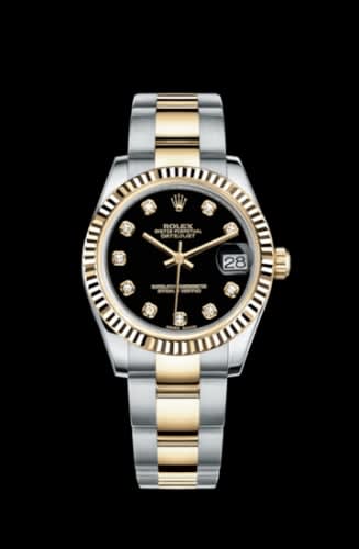 Rolex Datejust 31 Rolesor Yellow Fluted / Oyster / Black Diamond