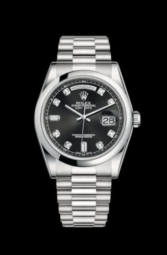Rolex Day-Date 36 Platinum Domed / President / Black Diamond