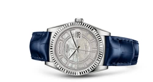 Rolex Day-Date 36 White Gold / Strap / MOP Carousel