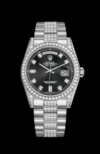 Rolex Day-Date 36 White Gold Diamonds / President Diamond / Black Diamond