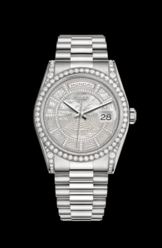 Rolex Day-Date 36 White Gold Diamonds / President / MOP Carousel