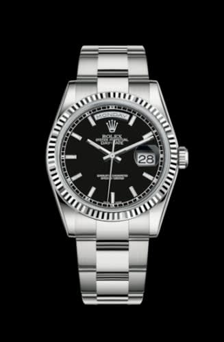 Rolex Day-Date 36 White Gold Fluted / Oyster / Black