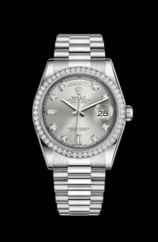 Rolex Day-Date 36 Platinum Diamonds / President / Silver Diamonds