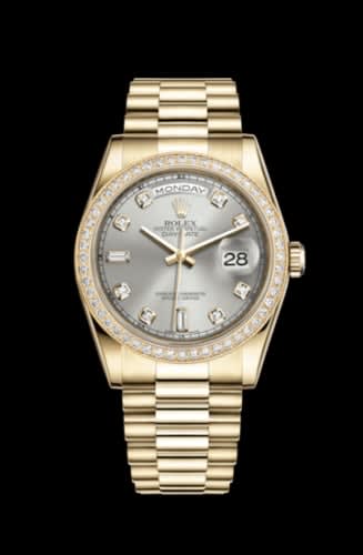Rolex Day-Date 36 Yellow Gold Diamonds / President / Silver Diamonds