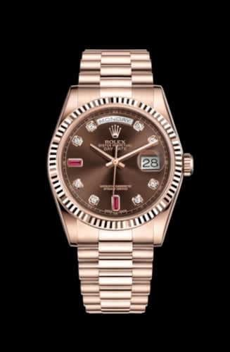 Rolex Day-Date 36 Everose Fluted / President / Chocolate Diamonds Rubies