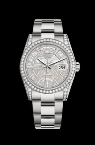 Rolex Day-Date 36 White Gold Diamonds / Oyster / MOP Carousel