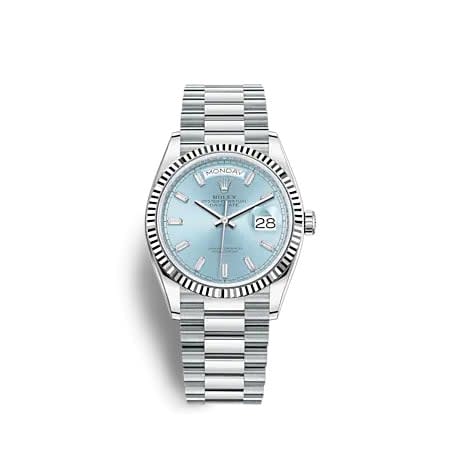 Rolex Day-Date 36 Platinum - Fluted / Ice Blue - Baguette / President