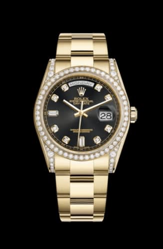 Rolex Day-Date 36 Yellow Gold Diamonds / Oyster / Black Diamonds Rubies