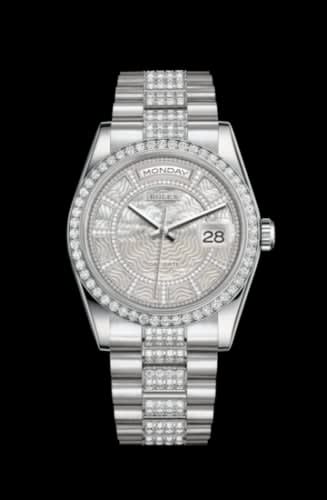 Rolex Day-Date 36 Platinum Diamonds / President Diamonds / White Carousel