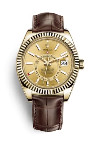 Rolex Sky-Dweller Yellow Gold / Champagne / Alligator