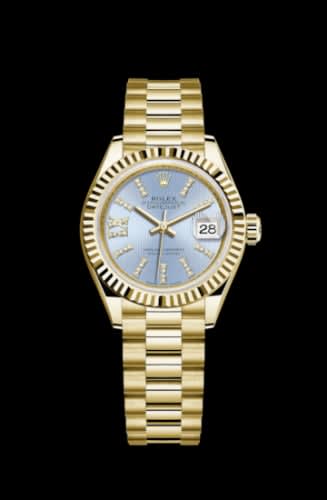 Rolex Lady-Datejust 28 Yellow Gold Fluted / President / Cornflower Diamond