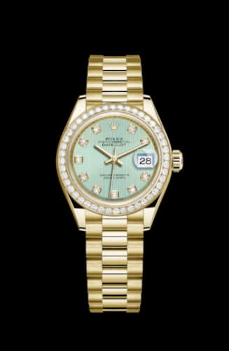 Rolex Lady-Datejust 28 Yellow Gold Diamond / President / Green Diamond