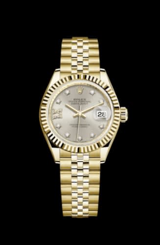 Rolex Lady-Datejust 28 Yellow Gold Fluted / Jubilee / Silver Diamond