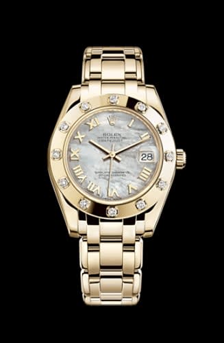 Rolex Datejust Pearlmaster 34 Yellow Gold 12 Diamond Mother of Pearl Roman