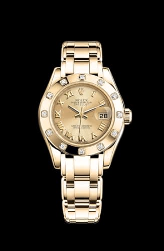 Rolex Datejust Pearlmaster 29 Yellow Gold 12 Diamond Champagne Roman