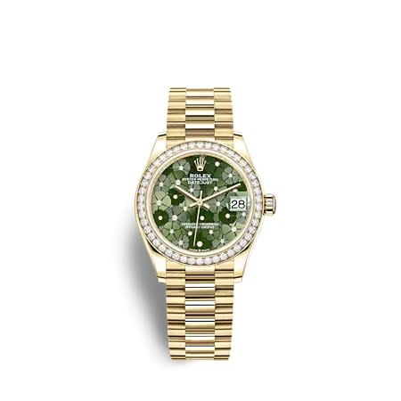 Rolex Datejust 31 Yellow Gold - Diamond / Olive - Floral / President